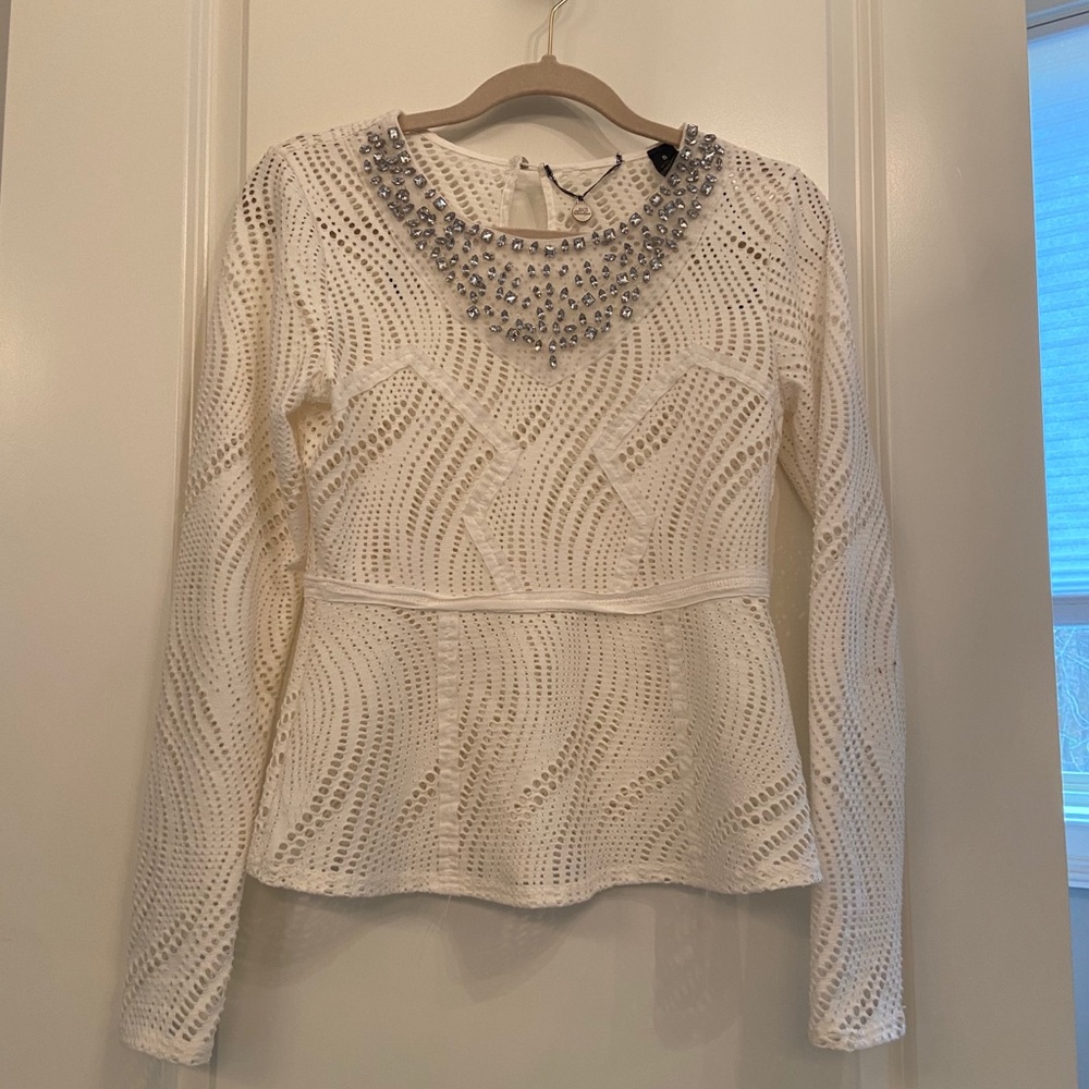 BKE Blouse with crystal neckline